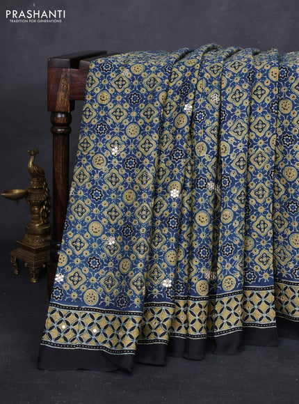 Indigo Blue & Yellow Modal Silk Saree - Embroidery
