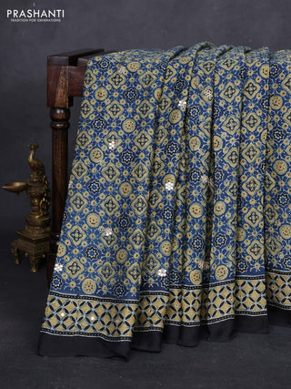 Indigo Blue & Yellow Modal Silk Saree - Embroidery