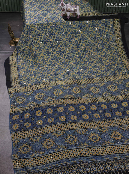 Indigo Blue & Yellow Modal Silk Saree - Embroidery