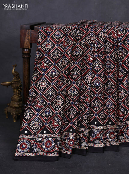 Maroon & Black Modal Silk Saree - Embroidery