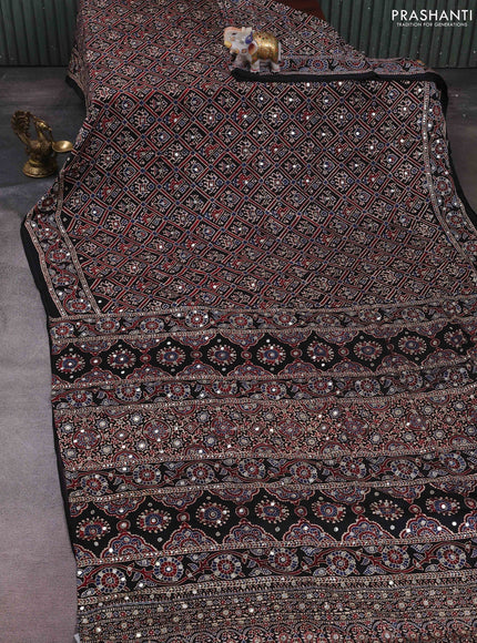 Maroon & Black Modal Silk Saree - Embroidery