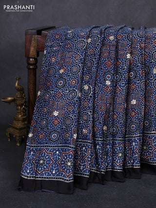 Indigo Blue & Black Modal Silk Saree - Embroidery