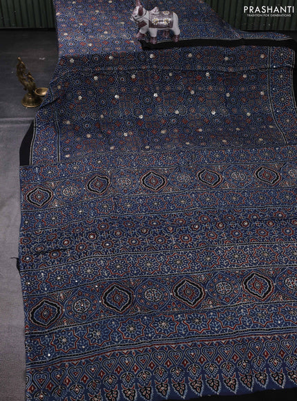 Indigo Blue & Black Modal Silk Saree - Embroidery