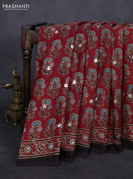Red & Black Modal Silk Saree - Embroidery