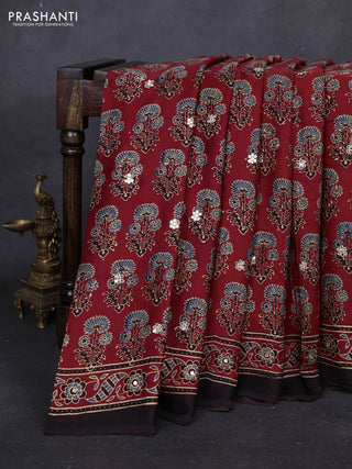 Red & Black Modal Silk Saree - Embroidery