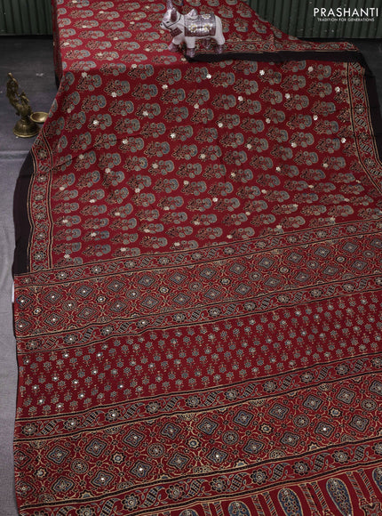 Red & Black Modal Silk Saree - Embroidery
