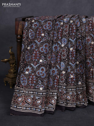 Black & Indigo Blue Modal Silk Saree - Embroidery