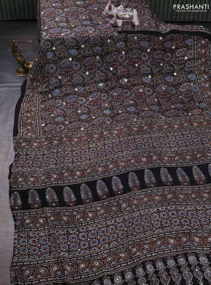 Black & Indigo Blue Modal Silk Saree - Embroidery