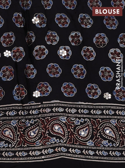 Black & Indigo Blue Modal Silk Saree - Embroidery