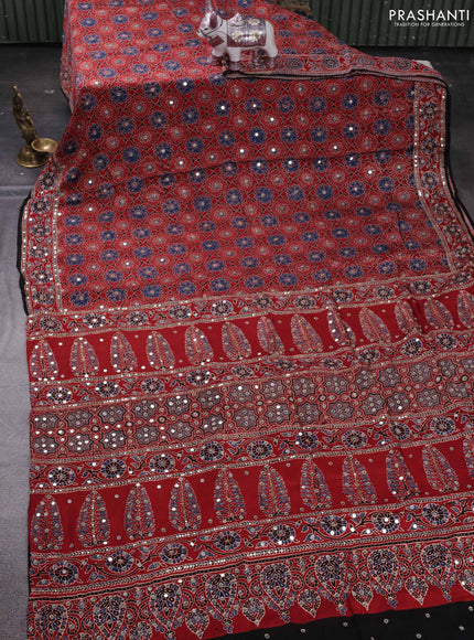 Red & Black Modal Silk Saree - Embroidery