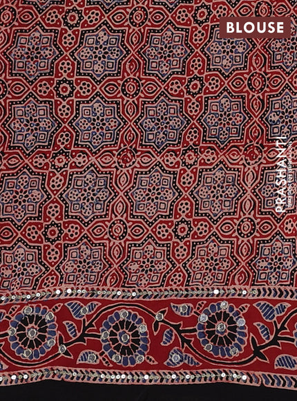 Red & Black Modal Silk Saree - Embroidery