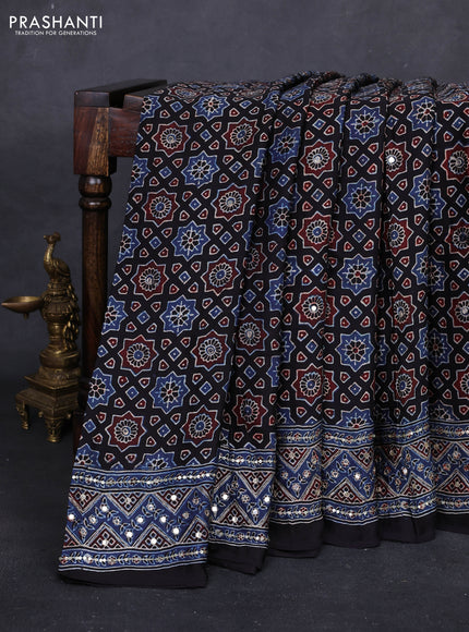 Black & Indigo Blue Modal Silk Saree - Embroidery