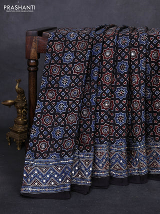 Black & Indigo Blue Modal Silk Saree - Embroidery