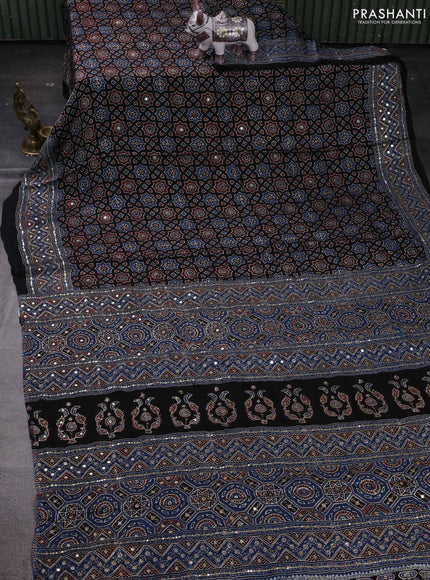 Black & Indigo Blue Modal Silk Saree - Embroidery