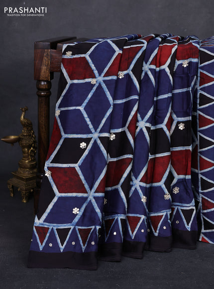 Indigo Blue & Black Modal Silk Saree - Embroidery