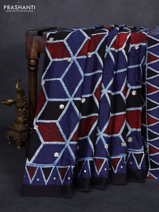 Indigo Blue & Black Modal Silk Saree - Embroidery