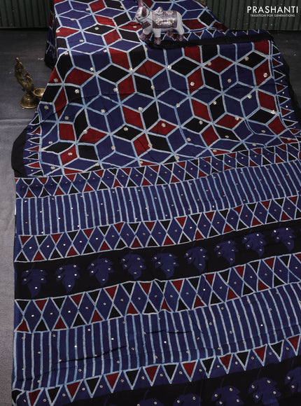 Indigo Blue & Black Modal Silk Saree - Embroidery