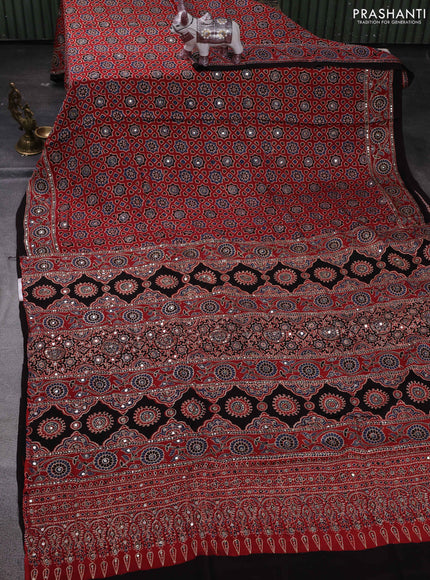 Red & Black Modal Silk Saree - Embroidery