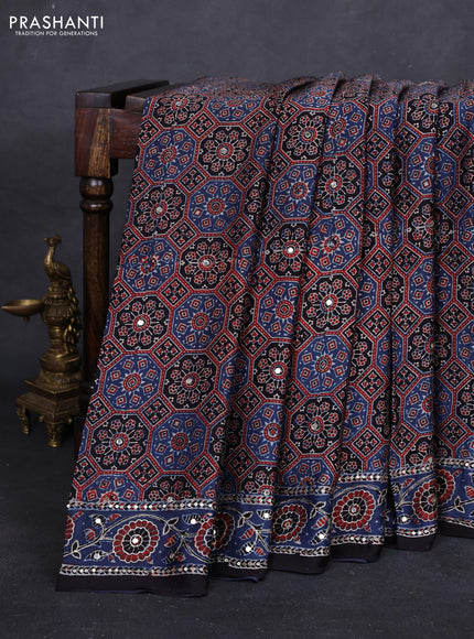 Indigo Blue & Black Modal Silk Saree - Embroidery