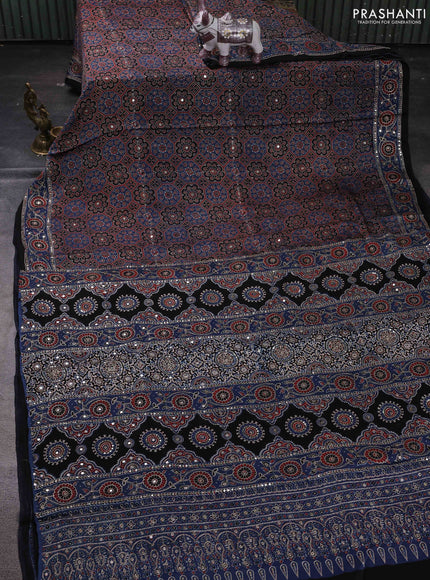 Indigo Blue & Black Modal Silk Saree - Embroidery