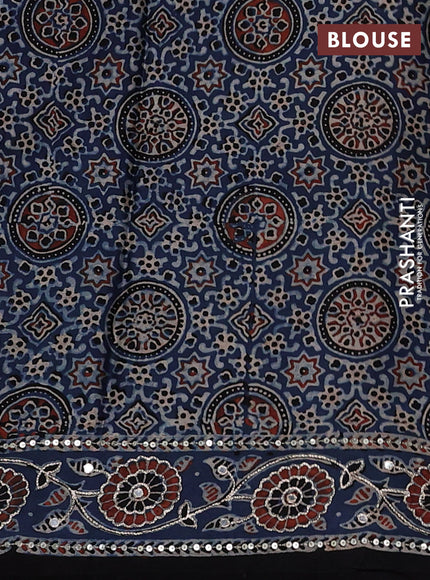 Indigo Blue & Black Modal Silk Saree - Embroidery