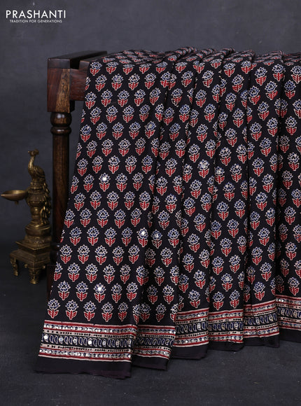 Black & Maroon Modal Silk Saree - Embroidery