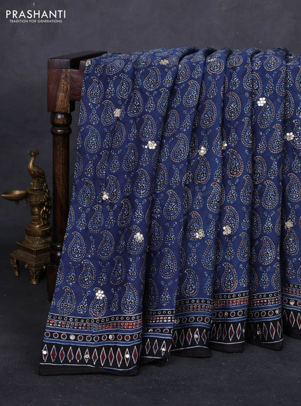 Indigo Blue & Black Modal Silk Saree - Embroidery