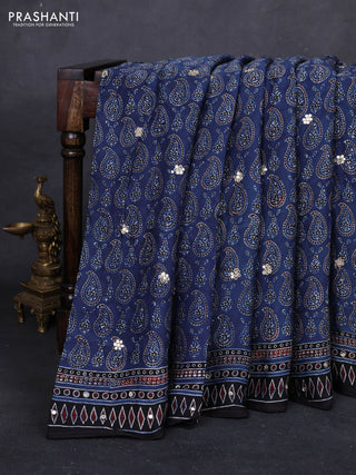 Indigo Blue & Black Modal Silk Saree - Embroidery