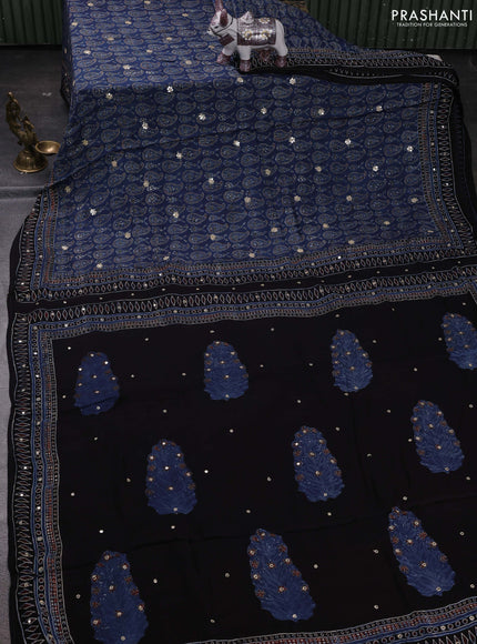 Indigo Blue & Black Modal Silk Saree - Embroidery