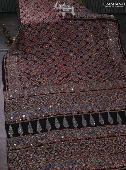 Maroon & Black Modal Silk Saree - Embroidery