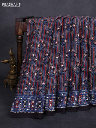 Indigo Blue & Black Modal Silk Saree - Embroidery