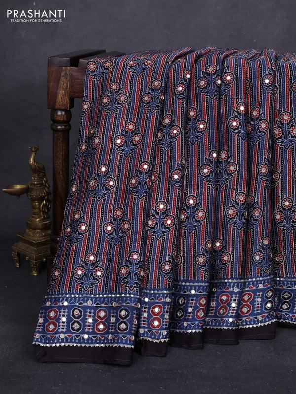 Indigo Blue & Black Modal Silk Saree - Embroidery