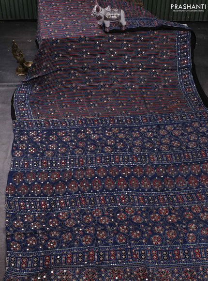 Indigo Blue & Black Modal Silk Saree - Embroidery