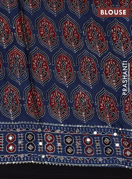 Indigo Blue & Black Modal Silk Saree - Embroidery