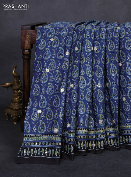 Black Modal Silk Saree - Embroidery