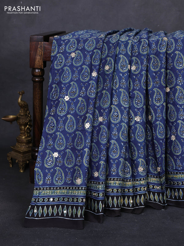 Black Modal Silk Saree - Embroidery