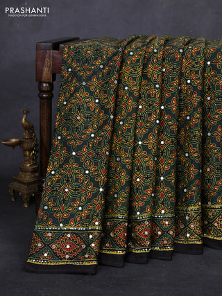 Bottle Green & Black Modal Silk Saree - Embroidery