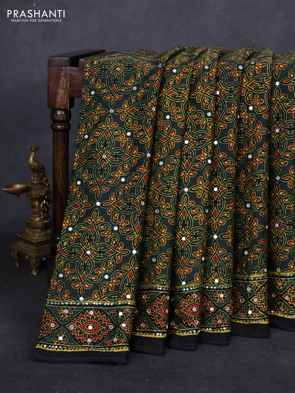 Bottle Green & Black Modal Silk Saree - Embroidery