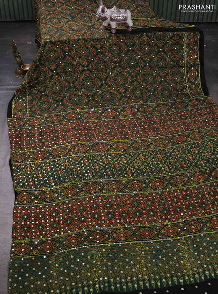 Bottle Green & Black Modal Silk Saree - Embroidery