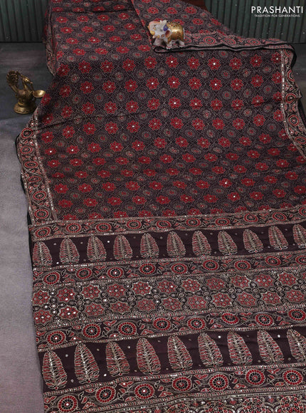 Coffee Brown Modal Silk Saree - Embroidery