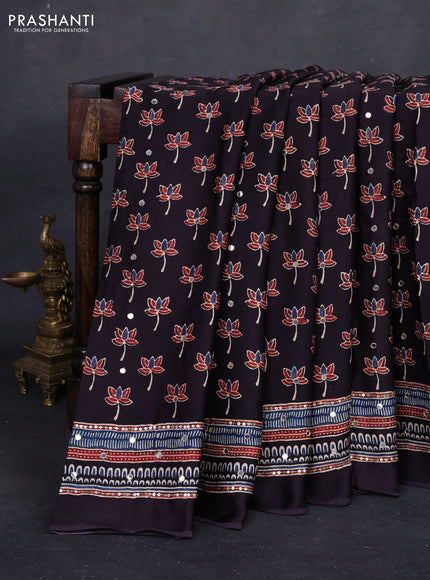 Black & Red Modal Silk Saree - Embroidery