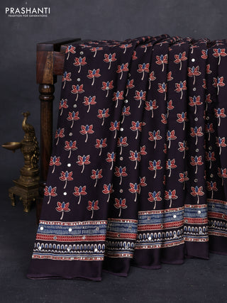 Black & Red Modal Silk Saree - Embroidery