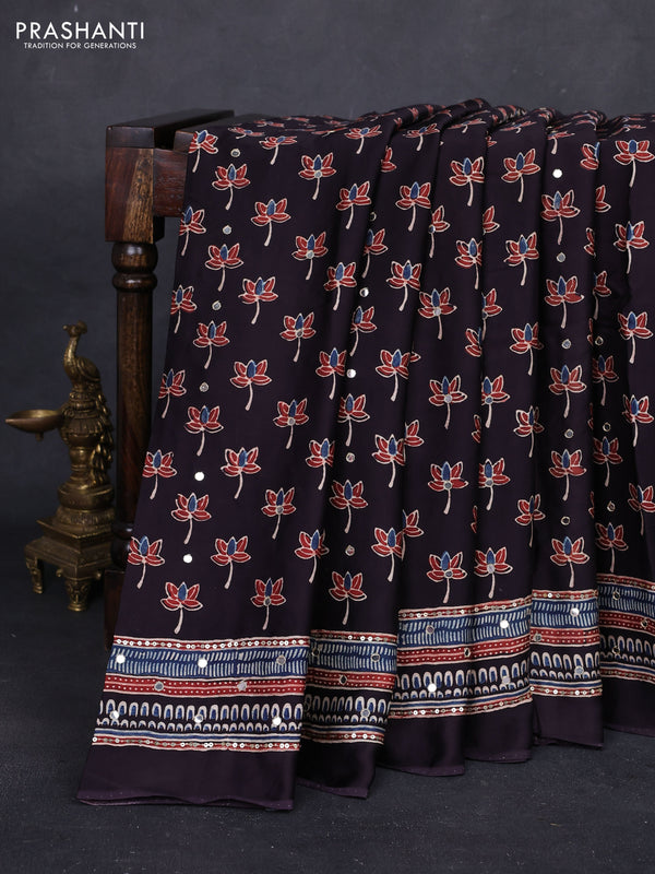 Black & Red Modal Silk Saree - Embroidery