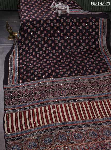 Black & Red Modal Silk Saree - Embroidery