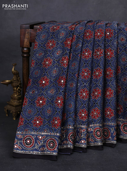 Indigo Blue & Black Modal Silk Saree - Embroidery
