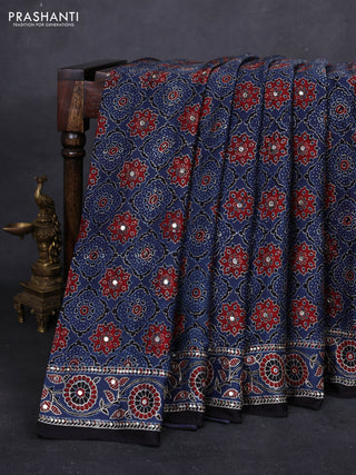 Indigo Blue & Black Modal Silk Saree - Embroidery