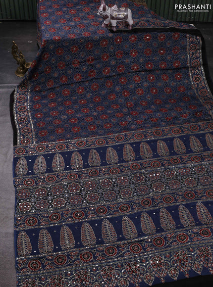 Indigo Blue & Black Modal Silk Saree - Embroidery