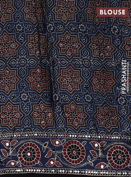 Indigo Blue & Black Modal Silk Saree - Embroidery