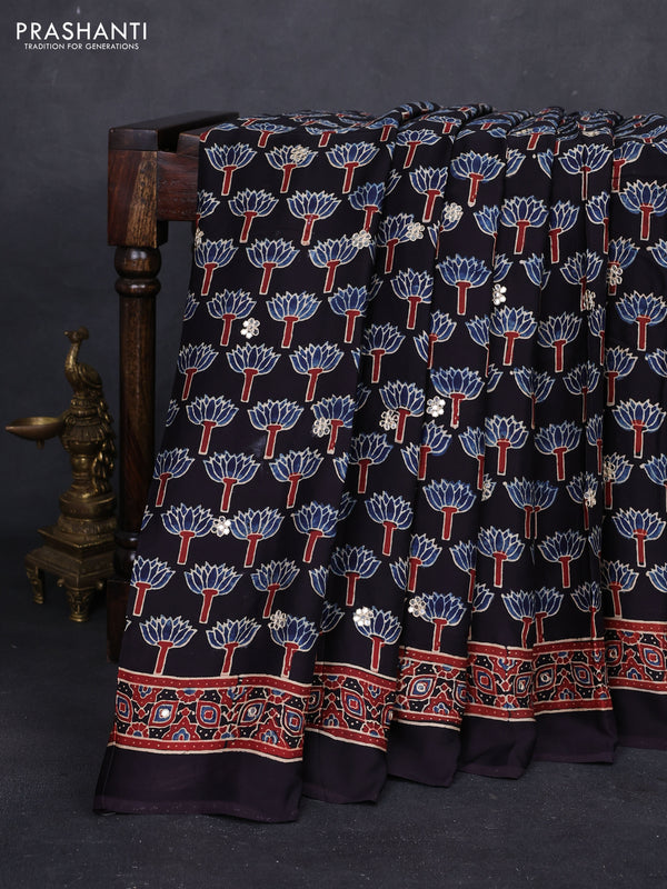 Black & Indigo Blue Modal Silk Saree - Embroidery