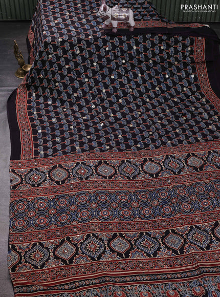 Black & Indigo Blue Modal Silk Saree - Embroidery